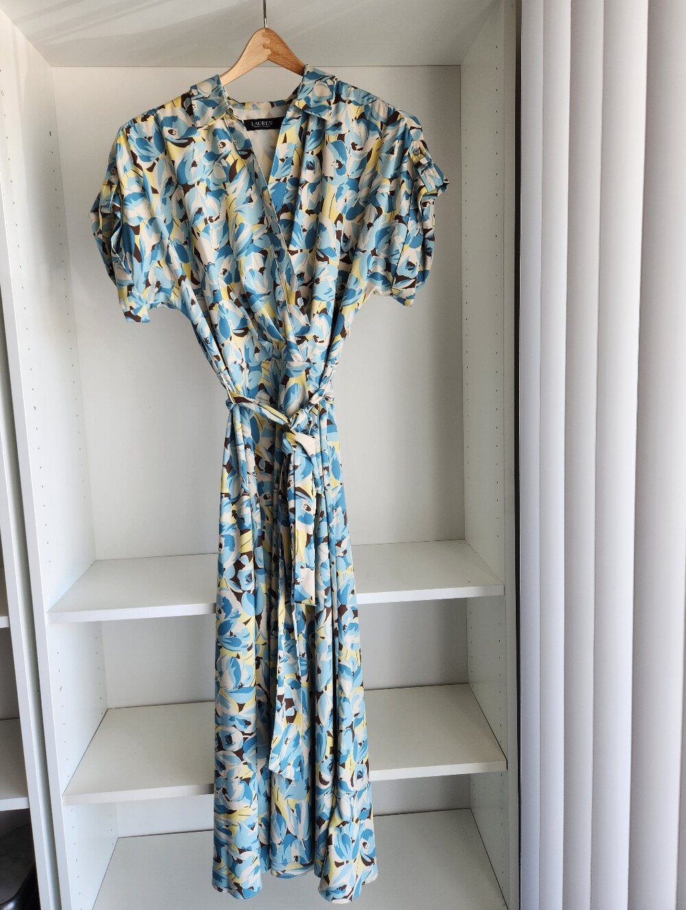 Lauren Ralph Lauren Blue Floral Tie-Waist Midi Dress